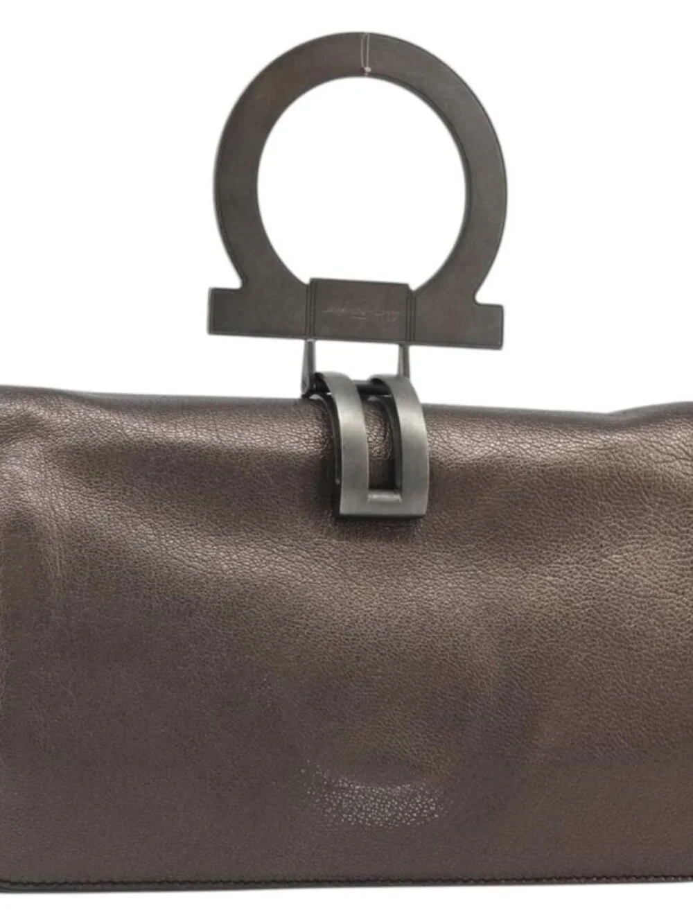 Salvatore Ferragamo Gancini Hand Bag Leather Gray Auth 188730A